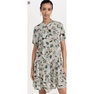 Ulla Johnson Adalyn Dress Botanical Mist 100% Silk Floral Print 6 Small Ruffle